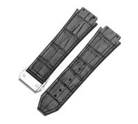 POYNMRE Uhrenarmband kompatibel mit 25 mm x 19, weiches, der Big Bang-Serie, echtes Leder + Silikon(Black-silver)