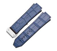 POYNMRE Uhrenarmband kompatibel mit 25 mm x 19, weiches, der Big Bang-Serie, echtes Leder + Silikon(Blue-silver)