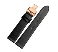 POYNMRE Ultradünnes Uhrenarmband aus echtem Leder, kompatibel mit DW Rossini Longines, weiches Rindsleder, Herren- und Damenarmband, 12 14 15 16 18 20 22 mm(Black-RG butterfly,14mm)