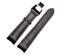 Poyuad 20 mm, 21 mm, 22 mm, 20 cm lang, gebogenes Uhrenarmband aus Leder, wasserdichtes Freizeituhrenarmband, austauschbares Armbandzubehör,Schwarz Rot Schwarz,21 mm