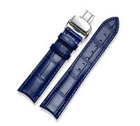 Poyuad 20 mm, 21 mm, 22 mm, Länge 19,5 cm, gebogenes Lederarmband für Herren, mehrfarbiges wasserdichtes und schweißfestes Uhrenarmband, austauschbares Zubehör,Blau-Silber,20 mm