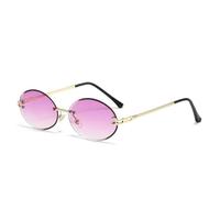 PPFVVTV Trendy Randlose Damen-Sonnenbrille, oval, Punk-Sonnenbrille, Herren-Sonnenbrille, Autofahrerbrille, UV400 (Gold-Lila)