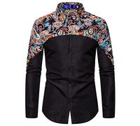 PPPPA Blumen Hemden Muster Paisley Freizeitshemd Langarm Casual Shirt Herren Hemd Langarm Baumwolle Paisley Gedruckt Herren Lustiges Patchwork Bedrucktes Hemden Herren Bunte Muster Freizeitshemd