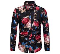 PPPPA Herren Blumendruck Langarm Business Hemd Herren Blumenhemd Casual Button Down Blumen bedrucktes Hemd 100% BaumwolleHerren Blumendruck Langarm Button Down Party Casual Fancy Blumenhemden