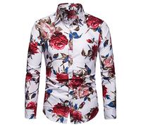 PPPPA Herren Blumendruck Langarm Business Hemd Herren Blumenhemd Casual Button Down Blumen bedrucktes Hemd 100% BaumwolleHerren Blumendruck Langarm Button Down Party Casual Fancy Blumenhemden