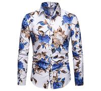 PPPPA Herren Blumendruck Langarm Business Hemd Herren Blumenhemd Casual Button Down Blumen bedrucktes Hemd 100% BaumwolleHerren Blumendruck Langarm Button Down Party Casual Fancy Blumenhemden