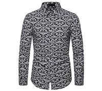 PPPPA Herren Blumendruck Langarm Button Down Party Casual Fancy Shirts Nachtclubhemd Herren Blumendruck Hemd Langarm Casual Button Down mit bunten Blumenmustern Shirts 100% Baumwolle