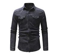 PPPPA Herren Casual Button Down Jeanshemden Langarm-Businesshemd Herren Jeanshemden Casual Stud Button Langarm Cowboy Slim Shirts Herren Casual Button Down Jeanshemd Langarm-Hemd
