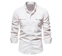 PPPPA Herren-Denimhemd Stoff Lässiges Baumwolltop Regular Fit Langarm-Knopfhemd Langarm-Knopfhemd Jeanshemden für Herren Slim Fit Lässiges Button-Down-Hemd Langarm-Stretch-Baumwolloberteil