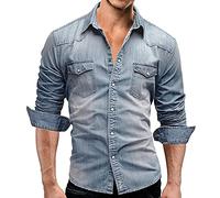 PPPPA Herren Dickes Jeanshemd mit normalem Kragen und stylischen Taschen Slim Fit Hemd Langarm Casual Button Down für Mode Herren Jeanshemd Langarm Jeansjacke Stretchy Top…