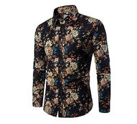 PPPPA Herrenhemd mit Blumenmuster, Button Langarmhemd mit Blumendruck, 100% Baumwolle, Retro, traditionelles ethnisches Muster, Leinen, Langarm, Herren-Paisley-Hemd, lässiges Retro-Button-Down-Hemd