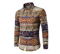 PPPPA Herrenhemd mit Blumenmuster, Button Langarmhemd mit Blumendruck, 100% Baumwolle, Retro, traditionelles ethnisches Muster, Leinen, Langarm, Herren-Paisley-Hemd, lässiges Retro-Button-Down-Hemd