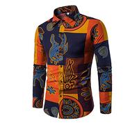 PPPPA Herrenhemd mit Blumenmuster, Button Langarmhemd mit Blumendruck, 100% Baumwolle, Retro, traditionelles ethnisches Muster, Leinen, Langarm, Herren-Paisley-Hemd, lässiges Retro-Button-Down-Hemd