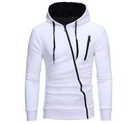 PPPPA Leichter Kapuzenpullover mit Reißverschluss Herren Kapuzenpullover Einzigartig Diagonal Reißverschluss Design Sweatshirt Mit Kapuze Einfarbig Langarm Hoodie Tops mit Tasche