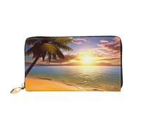 PPTHSNVB Amerikanische Flagge Feuerwerk Damen Geldbörse Große Kapazität Kreditkartenhalter Reißverschluss Telefon Clutch Damen Reise Geldbörse, Sonnenuntergang Palme, Einheitsgröße, Klassisch