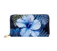 PPTHSNVB Cat Damen Geldbörse Große Kapazität Kreditkartenhalter Reißverschluss Telefon Clutch Damen Reise Geldbörse, Blaue Blume, tropisch, Einheitsgröße, Klassisch