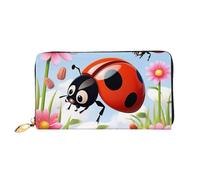 PPTHSNVB Cat Damen Geldbörse Große Kapazität Kreditkartenhalter Reißverschluss Telefon Clutch Damen Reise Geldbörse, Cartoon-Marienkäfer-Blume, Einheitsgröße, Klassisch