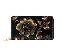 PPTHSNVB Cat Under Blanket Damen Geldbörse Große Kapazität Kreditkartenhalter Reißverschluss Telefon Clutch Damen Reise Geldbörse, Schwarze und goldene Blumen, Einheitsgröße, Classic