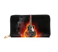 PPTHSNVB Cat Under Blanket Damen Geldbörse Große Kapazität Kreditkartenhalter Reißverschluss Telefon Clutch Damen Reise Geldbörse, Brennende Gitarre, Einheitsgröße, Klassisch