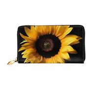 PPTHSNVB Cherry Fruit Damen Geldbörse Große Kapazität Kreditkartenhalter Reißverschluss Telefon Clutch Damen Reise Geldbörse, Sonnenblume auf schwarzem Hintergrund, Einheitsgröße, Klassisch