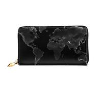 PPTHSNVB Cool Cheetah Leopard Damen Geldbörse Große Kapazität Kreditkartenhalter Reißverschluss Telefon Clutch Damen Reise Geldbörse, Schwarze Weltkarte, Einheitsgröße, Klassisch