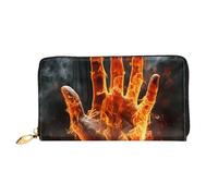 PPTHSNVB Cowboy Schwarz Hut Westernstiefel Damen Geldbörse Große Kapazität Kreditkartenhalter Reißverschluss Telefon Clutch Damen Reise Geldbörse, Fire Flame Hand, Einheitsgröße, Klassisch