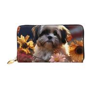 PPTHSNVB Damen-Geldbörse mit buntem Herz-Baum, großes Fassungsvermögen, Kreditkartenhalter, Reißverschluss, Handy-Clutch, Damen-Reise-Geldbörse, Shih Tzu Hund und Blumen, Einheitsgröße, Klassisch