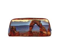 PPTHSNVB Federmäppchen Arches National Park Federmäppchen mit Reißverschluss, großes Fassungsvermögen, Leder-Bleistifttasche, tragbare Make-up-Tasche für Damen und Herren, silber, Einheitsgröße, Druck