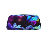 PPTHSNVB Federmäppchen, blau, lila, Blume, Schmetterling, Federmäppchen, mit Reißverschluss, großes Fassungsvermögen, Leder, tragbare Make-up-Tasche für Damen und Herren, silber, Einheitsgröße, Druck