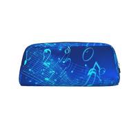 PPTHSNVB Federmäppchen, blau, Musiknoten, Federmäppchen mit Reißverschluss, großes Fassungsvermögen, Leder, tragbare Make-up-Tasche für Damen und Herren, silber, Einheitsgröße, Druck