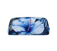 PPTHSNVB Federmäppchen, blaue Blume, tropisches Federmäppchen mit Reißverschluss, großes Fassungsvermögen, Leder, tragbare Make-up-Tasche für Damen und Herren, gold, Einheitsgröße, Druck