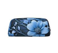 PPTHSNVB Federmäppchen, blaue Blumen, Federmäppchen mit Reißverschluss, großes Fassungsvermögen, Leder, tragbare Make-up-Tasche für Damen und Herren, gold, Einheitsgröße, Druck