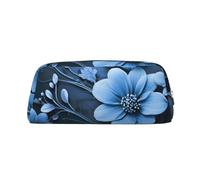 PPTHSNVB Federmäppchen, blaue Blumen, Federmäppchen mit Reißverschluss, großes Fassungsvermögen, Leder, tragbare Make-up-Tasche für Damen und Herren, silber, Einheitsgröße, Druck
