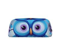 PPTHSNVB Federmäppchen, blaue Eule, Federmäppchen mit Reißverschluss, großes Fassungsvermögen, Leder, tragbare Make-up-Tasche für Damen und Herren, silber, Einheitsgröße, Druck