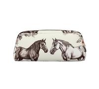 PPTHSNVB Federmäppchen Blumen und Pferde, handgezeichnetes Federmäppchen mit Reißverschluss, großes Fassungsvermögen, Leder-Federtasche, tragbare Make-up-Tasche für Damen und Herren, gold