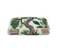 PPTHSNVB Federmäppchen Bonsai-Pflanzen-Bleistifttasche mit Reißverschluss, großes Fassungsvermögen, Leder-Bleistifttasche, tragbare Make-up-Tasche für Damen und Herren, silber, Einheitsgröße, Druck