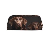 PPTHSNVB Federmäppchen, brauner Labrador Retriever, Federmäppchen mit Reißverschluss, großes Fassungsvermögen, Leder-Federtasche, tragbare Make-up-Tasche für Damen und Herren, gold, Einheitsgröße