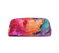 PPTHSNVB Federmäppchen, bunt, Aquarellmalerei, Federmäppchen mit Reißverschluss, großes Fassungsvermögen, Leder-Bleistifttasche, tragbare Make-up-Tasche für Damen und Herren, silber, Einheitsgröße