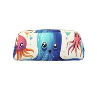 PPTHSNVB Federmäppchen, bunt, Tintenfisch, Tintenfisch, mit Reißverschluss, großes Fassungsvermögen, Leder-Federmäppchen, tragbare Make-up-Tasche für Damen und Herren, silber, Einheitsgröße, Druck