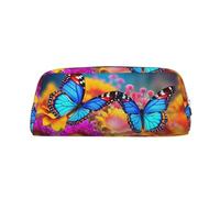 PPTHSNVB Federmäppchen, buntes Schmetterlings-Blumen-Federmäppchen mit Reißverschluss, großes Fassungsvermögen, Leder-Bleistifttasche, tragbare Make-up-Tasche für Damen und Herren, silber