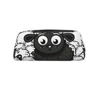 PPTHSNVB Federmäppchen, Cartoon, schwarz-weiß, Schaf, Federmäppchen mit Reißverschluss, großes Fassungsvermögen, Leder-Bleistifttasche, tragbare Make-up-Tasche für Damen und Herren, silber