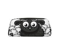 PPTHSNVB Federmäppchen, Cartoon, schwarz-weiß, Schaf, Federmäppchen mit Reißverschluss, großes Fassungsvermögen, Leder-Bleistifttasche, tragbare Make-up-Tasche für Damen und Herren, gold