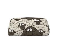 PPTHSNVB Federmäppchen, Cartoon, schwarz-weiß, Schaf, Federmäppchen mit Reißverschluss, großes Fassungsvermögen, Leder-Bleistifttasche, tragbare Make-up-Tasche für Damen und Herren, silber