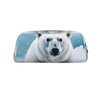 PPTHSNVB Federmäppchen, cooles Tier-Design, weißes Eisbär-Federmäppchen mit Reißverschluss, großes Fassungsvermögen, Leder-Bleistifttasche, tragbare Make-up-Tasche für Damen und Herren, silber