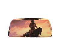 PPTHSNVB Federmäppchen Cowboy West Federmäppchen mit Reißverschluss, großes Fassungsvermögen, Leder, tragbare Make-up-Tasche für Damen und Herren, gold, Einheitsgröße, Druck