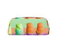 PPTHSNVB Federmäppchen, Eiscreme, Regenbogen-Farbverlauf, Federmäppchen mit Reißverschluss, großes Fassungsvermögen, Leder-Bleistifttasche, tragbare Make-up-Tasche für Damen und Herren, silber