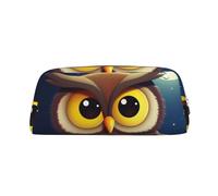 PPTHSNVB Federmäppchen Eule und gelber Mond, Federmäppchen mit Reißverschluss, großes Fassungsvermögen, Leder-Bleistifttasche, tragbare Make-up-Tasche für Damen und Herren, silber, Einheitsgröße