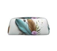 PPTHSNVB Federmäppchen, Federblumen, Federmäppchen mit Reißverschluss, großes Fassungsvermögen, Leder, tragbare Make-up-Tasche für Damen und Herren, silber, Einheitsgröße, Druck