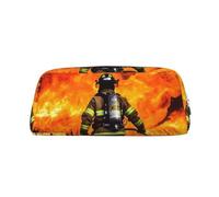 PPTHSNVB Federmäppchen Feuerwehrmann Flamme Federmäppchen mit Reißverschluss Federmäppchen Große Kapazität Leder Federmäppchen Tragbare Make-up-Tasche für Damen Herren, silber, Einheitsgröße, Druck
