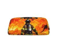PPTHSNVB Federmäppchen Feuerwehrmann Flamme Federmäppchen mit Reißverschluss Federmäppchen Große Kapazität Leder Federmäppchen Tragbare Make-up-Tasche für Damen Herren, gold, Einheitsgröße, Druck